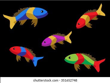 Exotic Fish icons set vector