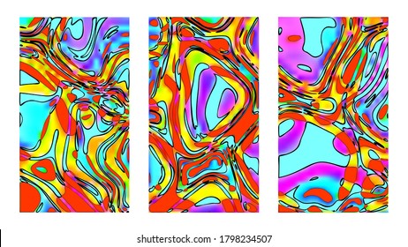 Exotic fish pattern. Vibrant psychedelic street graffiti background. Orange violet illusion, curvature. Abstract artistic vector fluid. Good vibes hippie template