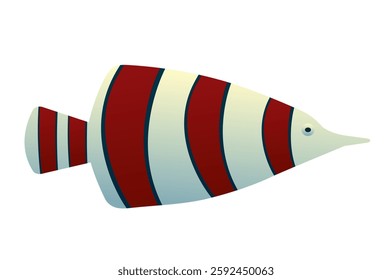 Exotic fish with red and white stripes, sea or aquarium. Vector illustration isolated on white background.