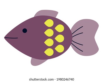 Сute exotic fish, sea ocean, flat vector illustration