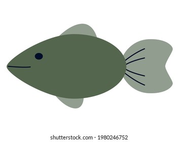 Сute exotic fish, sea ocean, flat vector illustration