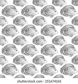 Exotic fish seamless pattern, background with ornamental fish.