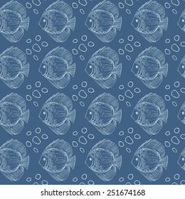 Exotic fish seamless pattern, background with ornamental fish.