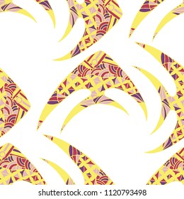 Exotic Fish. Seamless Pattern with Colorful Fish Hand Drawn in Comic Style. Sea Pattern for Textile, Fabric, Print. Bright Simple Texture in Trendy Colors. Vector Illustration.