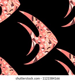 Exotic Fish. Seamless Pattern with Colorful Fish Hand Drawn in Doodle Style. Sea Pattern for Textile, Fabric, Print. Bright Simple Texture in Trendy Colors. Vector Illustration.