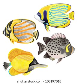 Pescado exótico aislado en fondo blanco. Ilustración vectorial EPS 10.