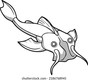 Exotic fish in shades of gray vector drawing made by hand in one line for coloring books and for illustrations