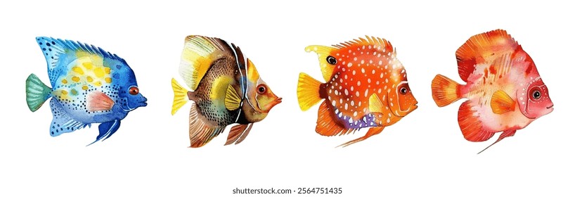 exotic fish, showcasing their vivid colors and intricate patterns. Perfect for aquatic-themed designs, art projects, and decor. Adds a splash of color and life.