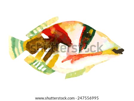 Exotic fish - tropical Picasso triggerfish. Watercolor vector illustration