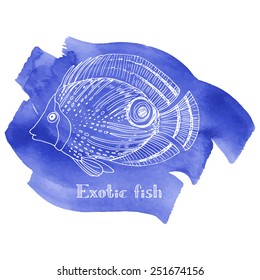 Exotic fish, vector illustration with decorative fish, painted in watercolor.
