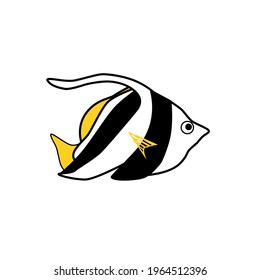 Exotic fish-A Moorish idol. One tropical fish in cartoon style, isolated on a white background. Vector color illustration of EPS10.