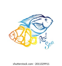 Exotic Fishes of Coral reef and Red Sea Lettering. Good for t-shirt prints and souvenirs or sticker.