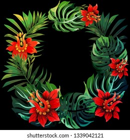 Exotic floral background. Beautiful tropical nature frame. 