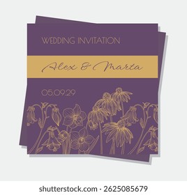 Exotic Floral Invitation Templates – Minimal Line Art Cards. A stylish collection of vector invitation templates featuring hand-drawn exotic flowers in elegant line art style. Ideal for weddings.