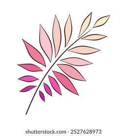 Exotic floral multicolored leaf isolated on a white background, vector. Botanical illustration of a twig with leaves. Graphic contour element for a holiday, icons, decorations, logo, decoration.