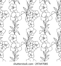 Exotic Floral Seamless Pattern. Black And White Outline Hand Drawn Flowers And Leaves.