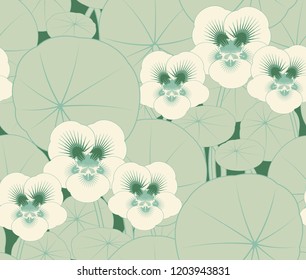 exotic flower field seamless pattern in soft blue green shades