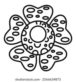 Exotic flower head with spotted petals spreading its scent in the jungle, line art style