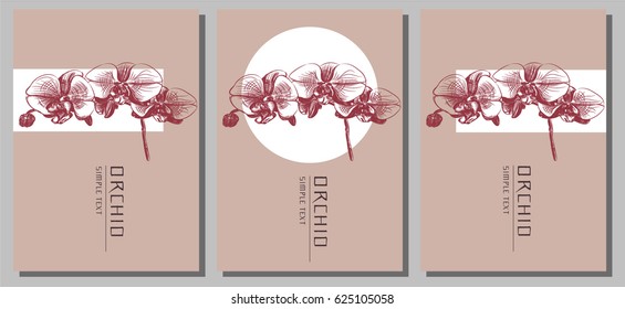Exotic Flower. Orchids depicted in Japanese style. Cards collection.