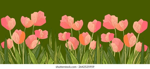 Exotic flowers an

d plants pattern hand drawn vector illustration. Colorful botanical contemporary design.