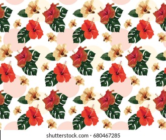 Exotic Flowers isolated on dotted background. 
