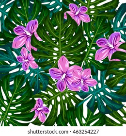 Exotic flowers and leaves