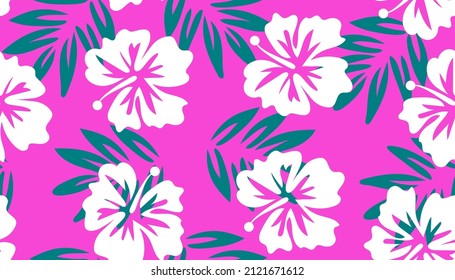 Exotic flowers and leaves. Floral seamless pattern for different designs. Beautiful hawaii ornament. Fashion endless texture.