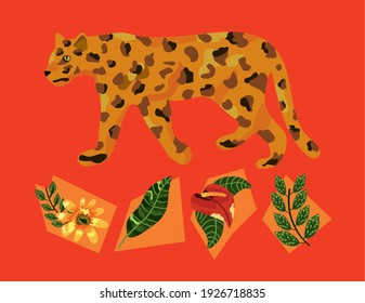 exotic flowers and leopard tropical