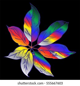 Exotic flowers set. Botanical vector vintage illustration. Holographic. Disco. Trend.
