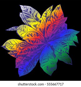 Exotic flowers set. Botanical vector vintage illustration. Holographic. Disco. Trend.
