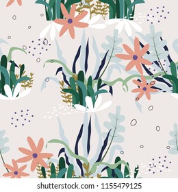 Exotic flowers surface pattern background seamless vector illustration for design