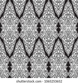 Exotic flowers. Traditionaln South Eastern Asia ornament. Popular in Buddha temples decoration. Intricate hand drawing solated on white background. EPS10 vector illustration