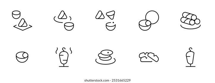 Exotic food, cream roll, cookie icon vector set design with Editable Stroke. Line, Solid, Flat Line, thin style and Suitable for Web Page, Mobile App, UI, UX design.