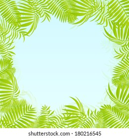 Exotic forest jungle leaves, grass and herbs vector background