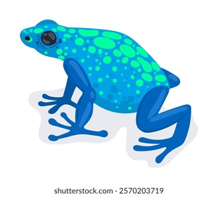 Exotic frog. Cartoon tropical rainforest amphibian animal, blue exotic frog flat vector illustration. Cute frog on white background