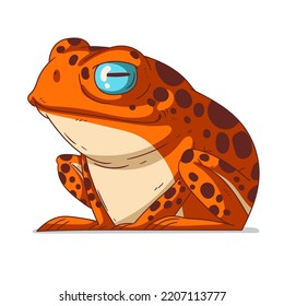 Exotic Frog  isolated vector illustration  Cute cartoon picture chubby tropic froglet sitting  A funny squinting frog sticker  Simple drawing red toad white background  A toxic amphibian