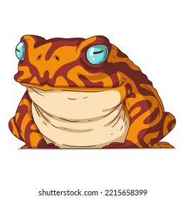 Exotic Frog, isolated vector illustration. Cartoon picture of a chubby tropic toad sitting. Drawn animal sticker. Simple drawing of a vivid frog on white background. The Amazon rainforest amphibian