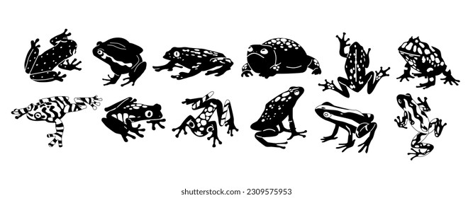 Exotic Frogs Black And White Icons, Representing The Unique Beauty Of These Amphibians With Minimalistic Elegance svg