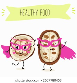 Exotic fruit cupuasu . Natural vitamin antioxidant detox food collection. Vector hand drawn illistration.