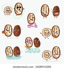 Exotic fruit cupuasu . Natural vitamin antioxidant detox food collection. Vector hand drawn illistration.