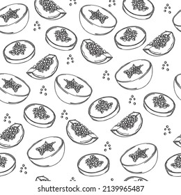 Exotic fruit papaya vector seamless pattern