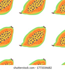 Exotic fruit pattern. Vector seamless background made in funny doodle style. Clipart food elements. Hand painted elements.