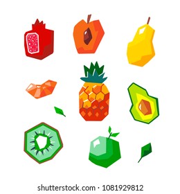 Exotic fruit set. Stylized geometric design