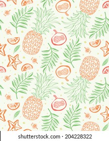 Exotic fruits background. Pineapple seamless pattern