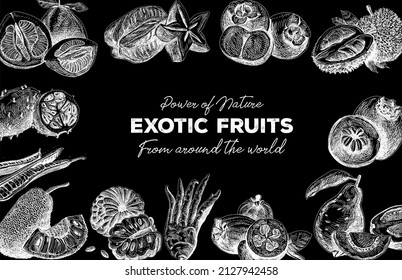 Exotic fruits frame. Vintage vector hand-drawn illustration.