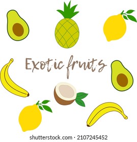 Exotic fruits on white background