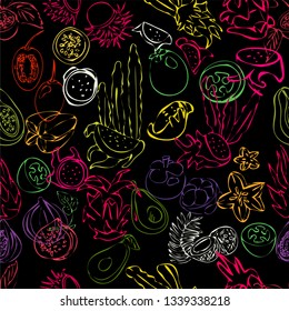 Exotic fruits pattern. All elements are isolated. Sketchy style illustration for menu, postcard, flyer, cafe.