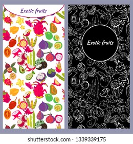 Exotic fruits pattern. All elements are isolated. Sketchy style illustration for menu, postcard, flyer, cafe.