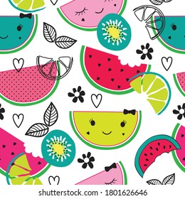 exotic fruits seamless pattern, cute fruits background pattern