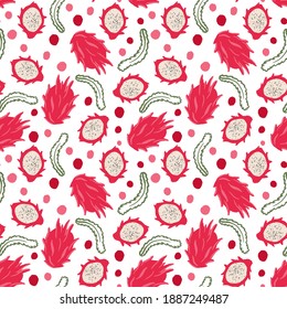 Exotic fruits seamless pattern in hand-drawn style. Vector repeat background for colorful summer fabric. Colorful vector wallpaper. Decorative illustration, good for printing.